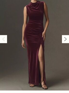 Ruched Velvet Maxi Dress in Deep Berry